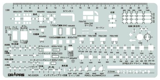 ドラパステンプレートE502Nインテリアレイアウト定規1:20031502