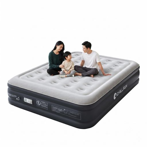 CHILLSUN エアーベッド エアマット ダブルサイズ エアベッド 電動ポンプ内蔵 フロック表面加工 耐久 安定 エアーマット 長さ203x幅152x厚さ40cm 耐荷重350kg 空気ベッド 人気 快適な寝心地 折り…
