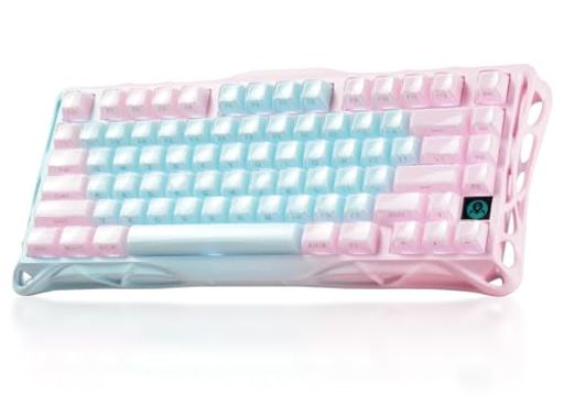 GravaStar K1 Lite かわいい ゲーミングキーボード 無線 ワイヤレス 75%レイアウト テンキーレス ホットスワップ対応 ガスケット搭載 Bluetooth 5.0/2.4G/有線接続 ブルーとピンクバイカラー プディ…