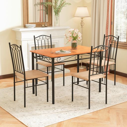 Four-Piece Set - GYMAXダイニングセットダイニングテーブルセット4人用5点セット自立型ダイニングテーブル食卓テーブル幅約110cm1点チェア4脚キッチン組立品コンパクトおしゃれモダン北欧スタイリッシュ…