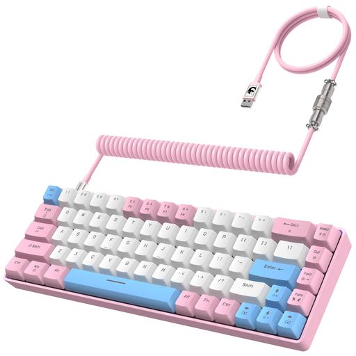 T8 有線 65% メカニカルゲーミングキーボード RGB LED バックライト付き 青軸 (pink)