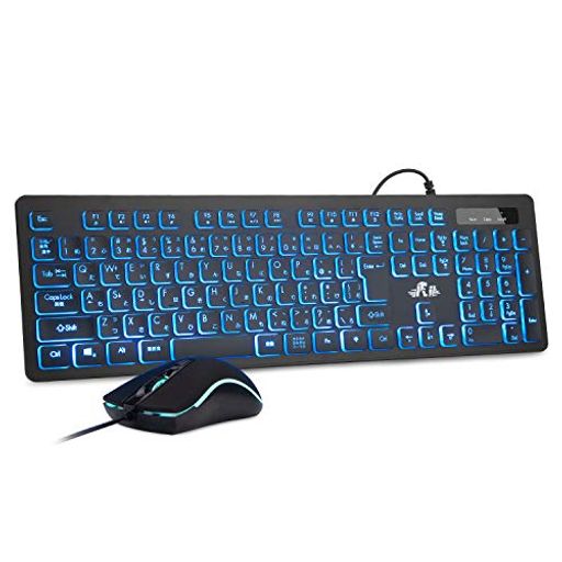 Rii キーボード マウスセット 有線 薄型 静音 3色 LEDバックライト 108キー 日本語配列 3階段マウス 有線 キーボード