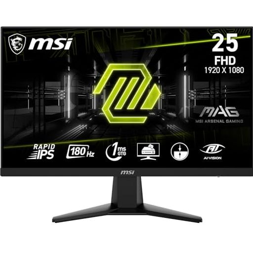 ~14 inches - MSIG256F25インチ1920x1080(FHD)コンピューターモニター、180Hz、アダプティブ同期、HDMI、DisplayPort、VESAマウント可能、チルト、高さ調節可能、スピーカー、1ms、ブラック