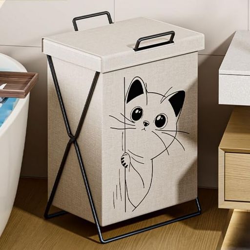 リネンランドリーバスケット折りたたみ洗濯カゴ大容量可愛らしいデザイン多機能省スペースランドリーバッグ収納洗濯物袋かご持ち運び可能軽量旅行ゴミ箱幅さ23CM長さ35CM高さ58CM