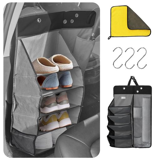 Misoso車用マルチシューズラック&傘入れカーシューズラック車用シートバックバッグ後部座席用収納袋車..