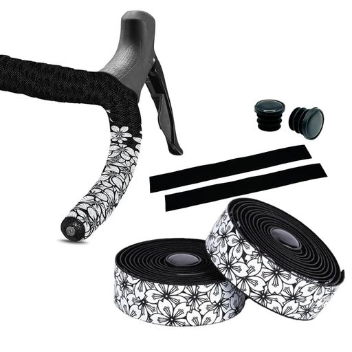 自転車ハンドルバーテープロードバイクハンドルバーテープ左右セット滑り止めテープテールプラグ桜柄(..