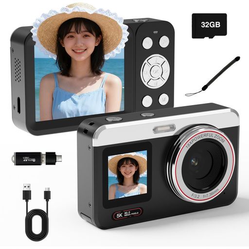 【5K動画録画&amp;80MPデジカメ】このデジカメは最大5Kビデオ解像度と80MPピクセルを持ち、エキサイティングな瞬間と貴重な思い出をキャプチャすることができます。十代の若者に向けデザインされたデジタルカメラは18倍デジタルズームをサポートされています。子供達自分の視点で素敵な世界を気軽に探検し、観察力を養い、周りの美しい瞬間を記録しておきましょう。(使用する前に別売りのTFカード(MicroSDカード)をフォーマットする必要があることをご注意ください。また、本製品は最大128GBまでのMicroSDカードを対応しかできません。) 【WIFI転送機能でスマホに送れる】今まで少ない本体にWIFI機能を搭載されておるコンパクトデジタルカメラです。デジカメのWi-Fi機能によって外出先でも簡単にスマホと連携できるため、撮影した画像の転送やSNS投稿などの操作がスムーズにこなせます。専用アプリより撮った画像や動画をスマホに転送でき、コードレスでシェアでき、カードリーダーやパソコンなどを利用する必要がありません。撮影画像の取り扱いにおいて、スマホを手軽に活用できるのがWi-Fi対応デジタルカメラのメリットです。
