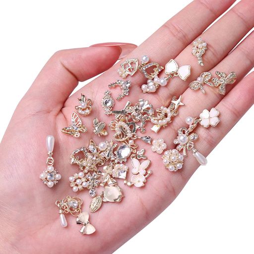 ネイルパーツ約50個セット3D立体リボン蝶々花パールハートネイルパーツストーンキラキラ大きめネイルアートパーツメタルパーツDIYジュエリーパーツ手芸ハンドメイドデコパーツランダ…