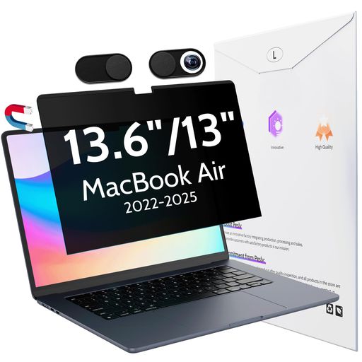 MacbookAir13.6/13(2022-2025、M2、M3、M4)用マグネット覗き見防止フィルム、取り外し可能なブルーライ..