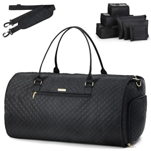 Lekeskyガーメントバッグボストンバッグ-大容量50Lスーツ収納靴収納型くずれ防止ビジネスバッグ防塵撥水6セットパッキングキューブ付き出張/旅行/就活/スポーツメンズレディースキルティ…