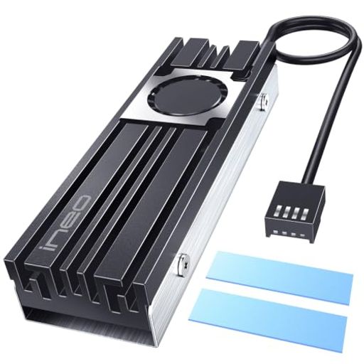 ineo M.2 アルミニウム 純銅のヒートパイプ PCIe/NGFF SSDヒートシンク 2280 SSDのみ用 20mmファン付き 高さ10mm 熱伝導率560W/mK サーマルシリコンパッドに付く[C2600Fan]