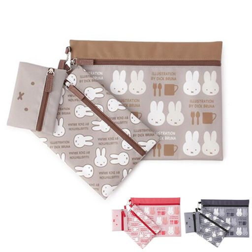 【3点セット】ミッフィー兎ポーチ収納バッグ3連ポーチ防水旅行持ち運び小物収納かわいい整理可愛いギフ..