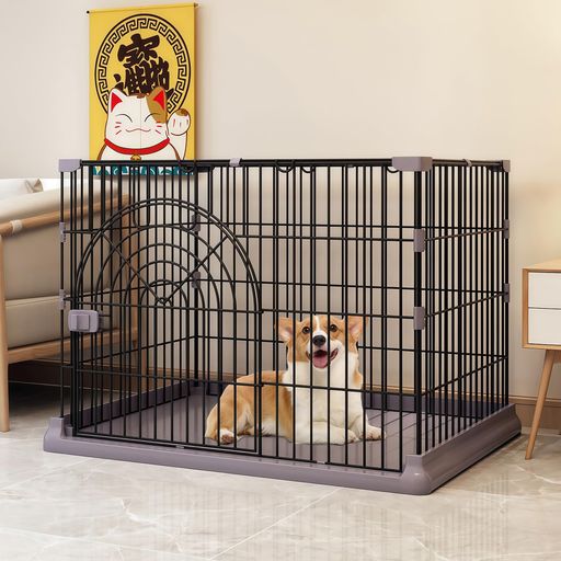[Rshtong]犬ケージ犬用サークルペットケージ犬ゲージ屋根付き幅76x奥行51x高さ46cmペットサークル小型犬中型犬ペット用品ドッグサークル折りたたみ組立簡単室内外兼用(グレー76x51x46cm)
