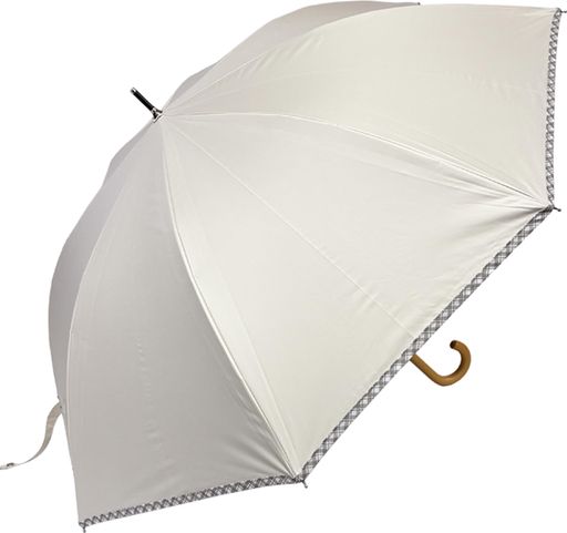 日傘 長傘 晴雨兼用 レディース 58cm 8本骨 ワンタッチ ジャンプ 1級遮光 コーティング UVカット 100% 遮熱効果 丈夫 軽量 グラスファイバー おしゃれ チェック ライン アイボリー