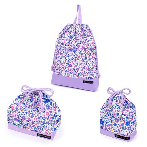 [カラフルキャンディスタイル]巾着3点セット撥水ノーアイロン(体操服袋・お弁当袋・コップ袋)フラワー..