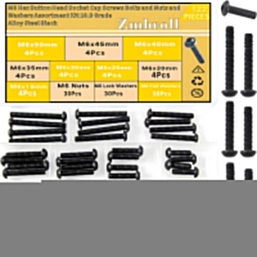 樂天商城 - ZMBROLL M6 ボタンヘッド 六角ソケット ヘッド キャップ ボルト 122個 M6X16/20/25/30/35/40/45/50MM 全ねじ小ネジ 10.9グレード 合金鋼 黒酸化ボルト ナット ワッシャー 詰め合わせキット