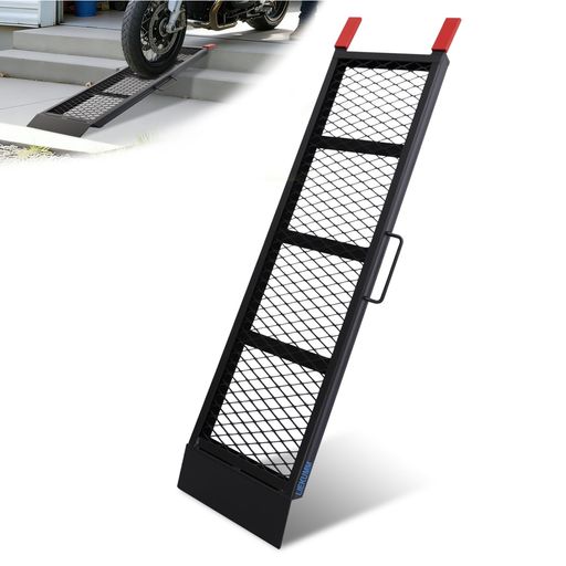 LIEKUMM ラダーレール 長さ112cm 幅28cm バイク スロープ 耐荷重450kg スチール製ブリッジ バイク ラダーレール 滑り止め 取っ手付き 草刈り機 ATVバギー 農機具 軽トラ トラックに積載用 1本