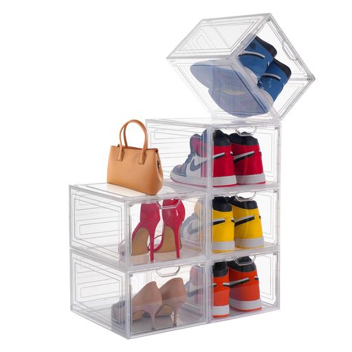 ASAHIKIシューズボックス6個セット靴箱透明大容量強度の高い素材前開きドア磁石開閉防水防塵防汚積み重ね可能省スペース簡単組立多用途ディスプレイボックス小物入れ化粧品収納