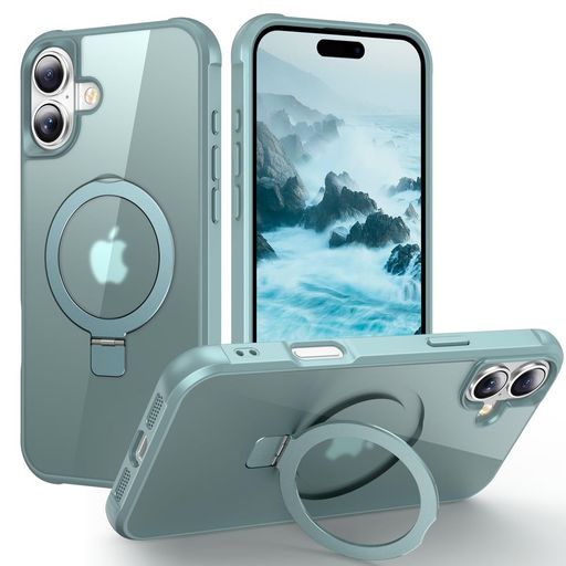 Rakuten - 360スタンドiPhone16PlusケースMagSafe対応マグネット搭載半透明アイフォン16プラススマホカバー隠しリンク付き360°回転スタンドストラップホール付きカメラ保護カバー耐衝撃軽量薄型おしゃ…