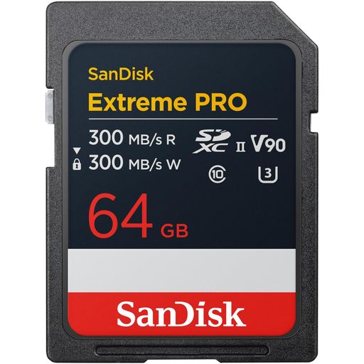 SanDisk 64GB Extreme PRO SDXC UHS-II メモリーカード - 最大300MB/秒の読み取りと書き込み速度、V90、8K、4K UHD、SDカード - SDSDXDM-064G-GN4IN。