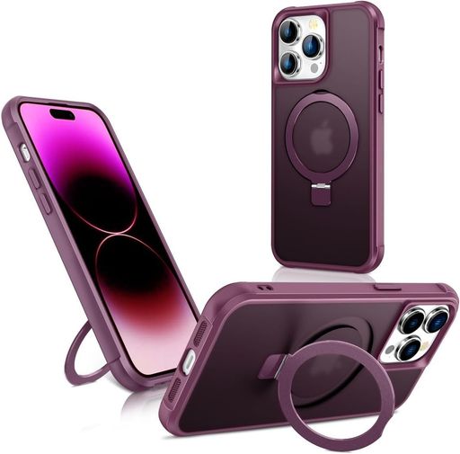 Rakuten - 360スタンドiPhone14ProケースMagSafe対応マグネット搭載半透明アイフォン14プロスマホカバー隠しリンク付き360°回転スタンドストラップホール付きカメラ保護カバー耐衝撃軽量薄型おしゃれ…
