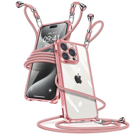 Rakuten - Muciyazi用のiPhone15Proケースクリアショルダーアイフォン15Proカバー肩掛け斜めかけ縄掛けケース透明薄型軽量TPU携帯ケース紐付き長さ調整可能取り外し可能落下防止紛失防止