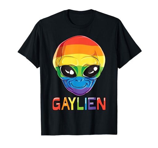 GaylienAlienLGBTGayPrideRainbowFlagGiftsUFOLoverTシャツ