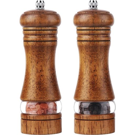Braosesペッパーミル2本セット【2年保証・天然木製】スパイスミル粗さ調節可能中身が見える容器大容量..