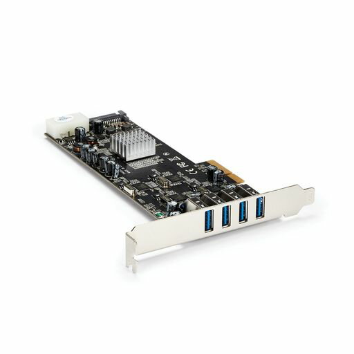 StarTech.com USB 3.0 4ポート増設PCIeカード 4個の専用5Gbpsチャネル UASP対応 SATA(15ピン) / ペリフェラル(4ピン) 電源付き PEXUSB3S44V