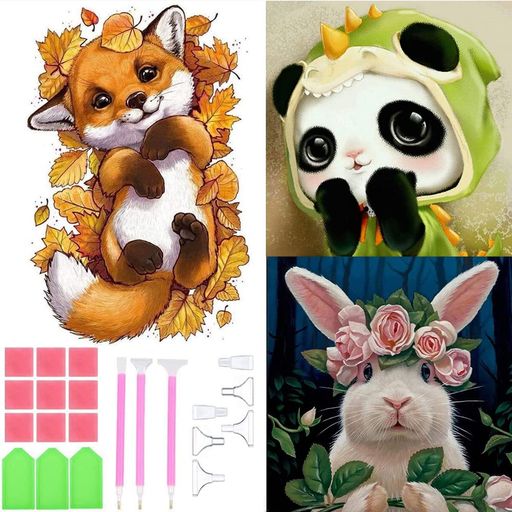 3個セット ダイヤモンドアート キット,BetterJonny ダイアモンドビーズ絵画キット 5D ダイヤモンド キットアート壁アート 可愛い パンダ うさぎ きつね 手作り絵画手芸キット 全面貼り付けタ…
