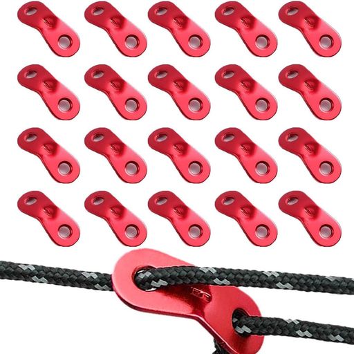 【スペック詳細】​スペックサイズ:縦4cmx横1.6cmx穴径0.5cm,重量:3g。 素材:アルミニウム。 【高品質な製品仕様】​表面には陽極酸化処理を施し、高品質の軽量アルミ合金を採用。優れた耐食性と低温耐性を持ち、長期使用にも耐えられるキャンプ用品です。 【強力な固定性能】​テントや天窓の固定に最適で、ロープをしっかりと固定できます。重荷や風圧にも耐え、引っ掛け位置がずれにくいため、長時間にわたり安定した固定状態を維持します。 【幅広い用途】​ロープの長さ調整機能を備えたこのアルミ自在金具は、キャンプテント用のテント自在金具としてだけでなく、天幕、タープ、パラシュートコードの張り調整など、様々なシーンで活躍します。
