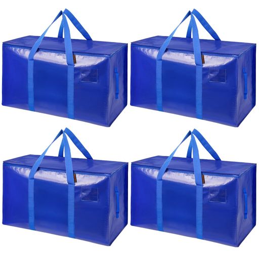 【100L超大容量収納バッグ】サイズ:69x35x40cm、4つの大容量引越しバッグが付属し、 両端のジッパーと中央に大きな開口部があるため、衣類、おもちゃ、靴、タオル、必需品、枕、寝具、シーツ、毛布、洗濯物、クリスマス飾りなどを簡単に収納できます。 【耐久性のある素材】引っ越し袋はPE織物素材を使用し、三層の強化縫製により、裂けないように堅牢に設計されており、長持ちで使えます、130 ポンドまで安全にサポートします。 これらの耐久性のある織物素材は再利用可能で、防水性があり、耐摩耗性に優れているため、移動用品として最適です。 【優れたデザイン】長いハンドルは底から側面まで包み込み、底の耐荷重性を強化します。使用しないときも折りたたんで収納できます、スペースを節約します前面右側にある便利な透明ラベルポケットにより、アイテムの整理、識別、位置確認が容易になり、迅速かつ効率的に取り出すことができます。 【お手入れ簡単】大きな収納バッグは防水性があり、再利用可能です。 汚れが目立ちにくく、サッと拭き取れるのでお手入れも簡単です。