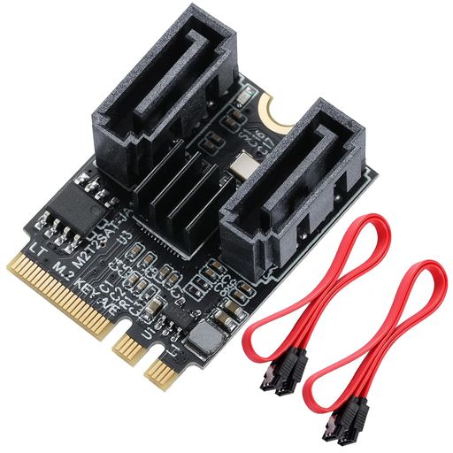 Mzhou M.2キーA+EからデュアルSATAアダプタカードへ-Windows 10/8/7およびLinux用の2ポートSATA(6 Gbps)拡張-2本のSATAケーブルとM.2ネジを含む-PC、ノートパソコン、ミニPC用のNVMe/PCie