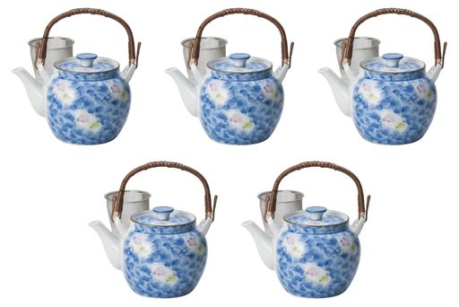 5個セット墨はじき二色花U付8号土瓶[15x14cm1250cc]|有田焼土瓶中国製セトモノホンポ(Setomonohonpo)