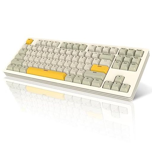 A.JAZZ x ATTACK SHARK AKC087 ゲーミングキーボード ワイヤレスbluetooth/無線2.4G/有線Type-C メカニカルキーボード 金属スタッキング外観 アルミニウムCNCケーシング 黄軸 PBTキーキャップ