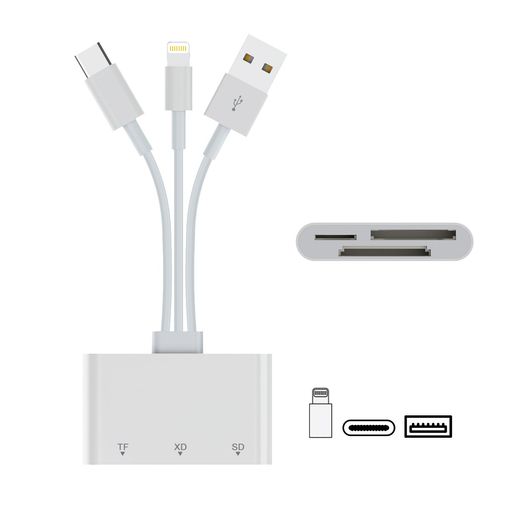 【3in1 マルチカードリーダー】このメモリーカードリーダーは、Lightning・USB A・Type-Cの3種類の端子を搭載し、SD・microSD・xDカードに対応。1台で複数の機器とカードをまとめて使えるので、写真や動画の転送・保存・整理が驚くほどスムーズに行えます。カメラで撮った写真の取り込み、スマホ機種変更時のデータ移行、重要ファイルの保管など、日常から旅行・仕事まで幅広いシーンで活躍します。 【MFi認証・高速転送(双方向)】このマイクロsdカードリーダーは、正規MFiチップを内蔵。iPhoneやiPadとの接続をより安定させ、USB3.0対応で最大5Gbpsの高速転送を実現します。写真や動画を短時間でまとめて移動でき、双方向転送にも対応。大切な思い出やビジネスデータを、安心・スピーディに管理できます。 【安全性が高い】このえすでぃーカードリーダーは、大切なデータを安心して守るために設計されています。安定した接続で読み書き中のエラーやデータ破損を防止し、長時間の使用でも発熱を抑えて快適に動作。旅行先での写真保存や、仕事の重要ファイル転送にも最適で、信頼できるパートナーとしてご利用いただけます。