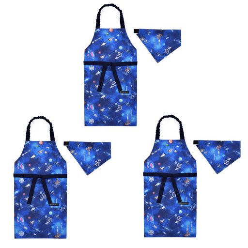 COLORFULCANDYSTYLE子どもエプロン(100~120cm)撥水ノーアイロン未来の惑星探査と宇宙船3枚セット男の子..