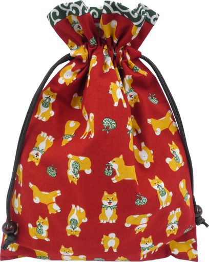 巾着袋裏地付き和柄赤柴犬柄x唐草ハンドメイド日本製御朱印帳袋御朱印帳入れ和小物和雑貨お年賀