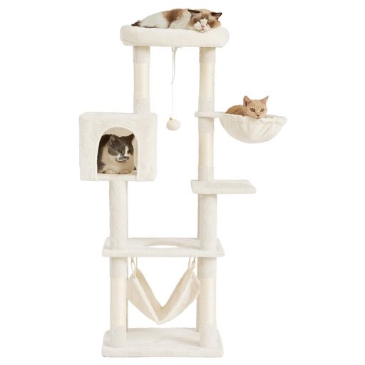 AIFY キャットタワー 猫タワー 大型猫用 据え置き 多頭飼い 省スペース スリム 高さ140cm 安定強化構造 抗菌・消臭加工 アイボリー