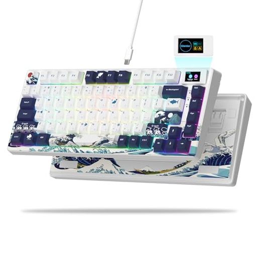 キーボード有線 Womier S-K80 75% メカニカルゲーミングキーボード、ホットスワップ可能、ガスケットマウント、RGB、潤滑済みスタビライザー、カラーマルチメディアディスプレイ付き、Mac/Wi…