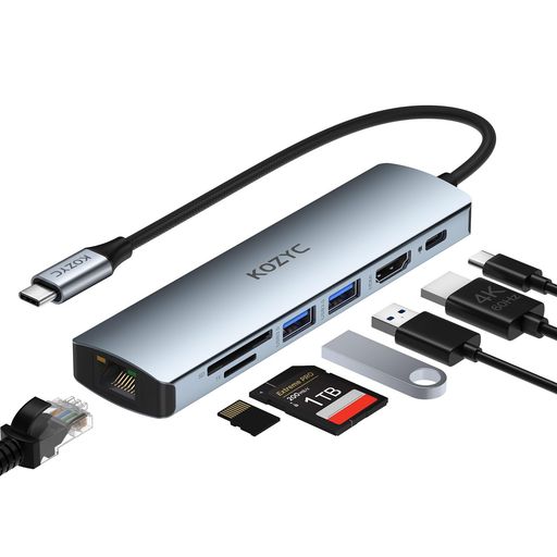 KOZYCUSBCハブ7-IN-1USB3.0ハブ4K@60HzHDMI出力Type-Cアダプター2*USB3.0ポート4KHDMI100WPowerDeliveryギガビットイーサネットLANポート