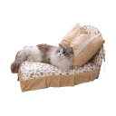 ペットベッドふわふわベッドベットかわいい犬猫おしゃれ角型ペットオールシーズンペットソファーペットクッション枕付きプリンセス風フリルプリンセス風枕付きペットベッド(ベージュ)