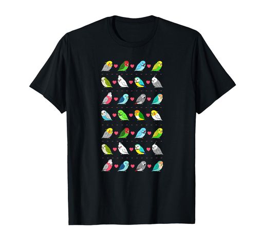 ぽっちゃりオウム柄バレンタインハート鳥オウムカワイイTシャツ