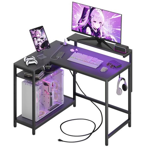 【モニター台1個付き・棚板高さ調節・左右設置可能】LunarLightPCパソコンデスク幅110x奥行き80x高さ72cmテレワークL型デスク・左右組み換え自由モニター台の高さ7段階調節(12~36cm対応)・左右…