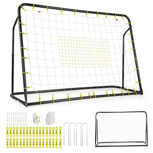 Rakuten - GIANTEXサッカーゴール子供用サッカーネット:長さ187x幅60x高さ102-122.5cmサッカー練習多機能デザインリバウンドネットボールネット練習ネットシュート練習誕生日クリスマスプレゼント室内…