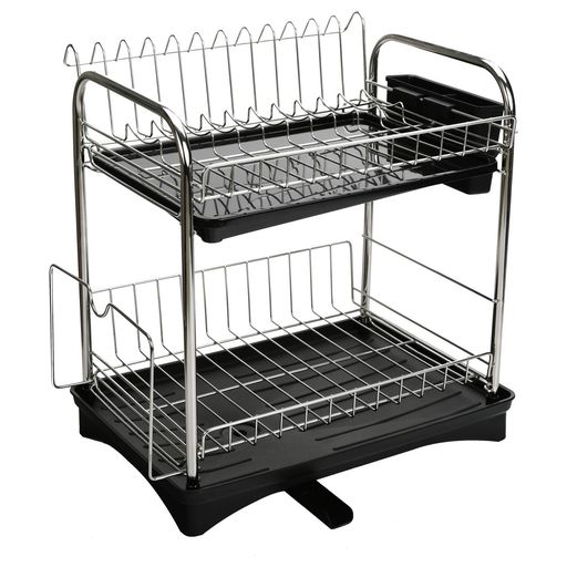 COYI食器水切りかご2段式バスケットステンレス製錆びない水が自動で流れる乾燥食器ディッシュラック大..