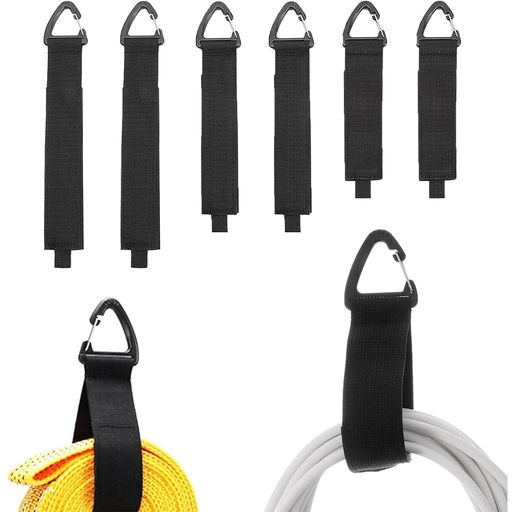 【製品内容】6パックの収納ストラップが含まれ、それぞれ16.5cm、19.5cm、24cmの3種類の長さと3.8cmの幅を持ちます。Lサイズは25mの延長コードなど大きめのものに最適で、屋内・屋外を問わず使用可能です。 【高品質素材】工業等級のナイロン素材で製造され、変形しにくく引っ張り力に優れ、高温にも耐えられます。面ファスナーの粘着力が強く繰り返し使用可能で、さらに錆びない頑丈な回転式三角形バックルを採用し、通常の生地より厚みがあり耐久性に優れ、最大22kgの耐荷重性能を実現しています。 【商品の特徴】丈夫な三角形クリップデザインが特徴で、穴の開いたストラップに比べてはるかに万能です。フック、釘、ワイヤーフェンス、スチールワイヤー、メタルリングなどに簡単に留めることができ、スペースが限られる場合にはバックパックや荷物にも取り付け可能で、大きな作業には複数のストラップを結合して使用することもできます。 【使いやすい】付け外しが簡単で、ほとんどのサイズの作業に応じて簡単に調整できます。