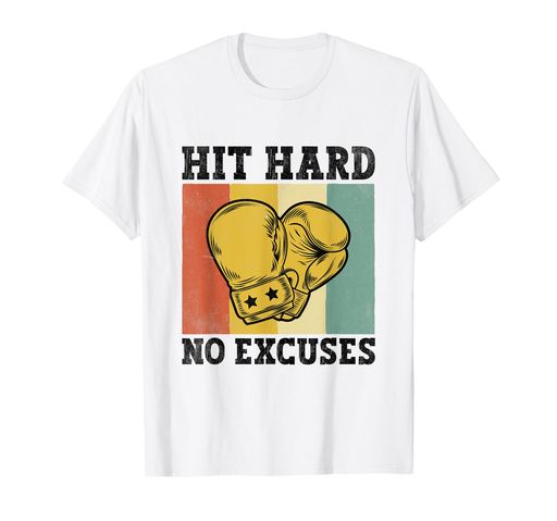 Rakuten - ヒットハード言い訳なしボクサースポーツ強度ジムアスリートボクシングTシャツ
