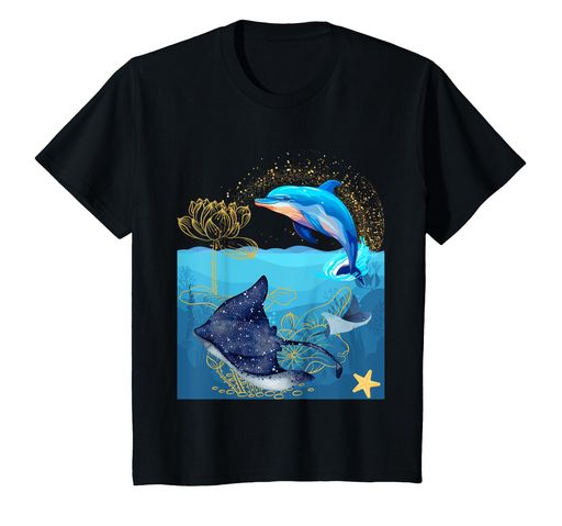 キッズイルカとレイ蓮の花Tシャツ