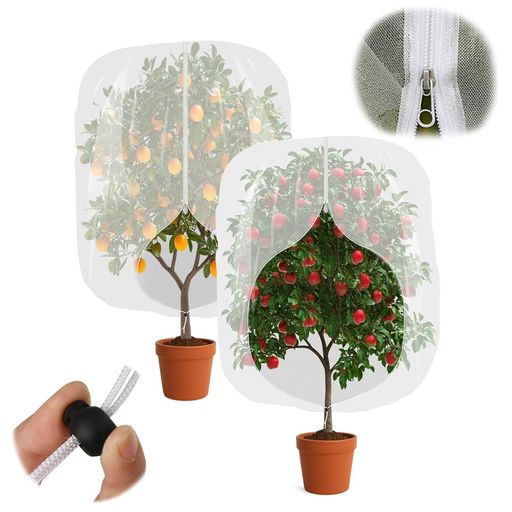 植物保護カバー 防虫ネット 2枚セット ファスナー付 巾着式 メッシュネット 家庭菜園 プランター 花壇 果樹 虫鳥よけ 通気性 水やり可能 光合成保護 園芸用品 (80*100cm)